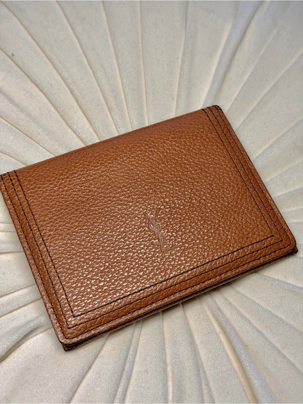 Saint Laurent Tan Pebbled Leather Card Holder